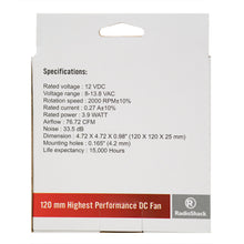 Load image into Gallery viewer, 120mm High-Performance 12VDC Fan
